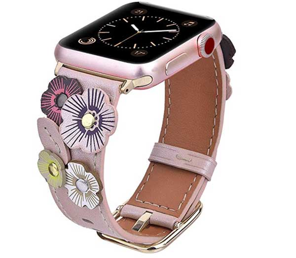 Apple Watch용 V-모로 플라워 가죽 밴드