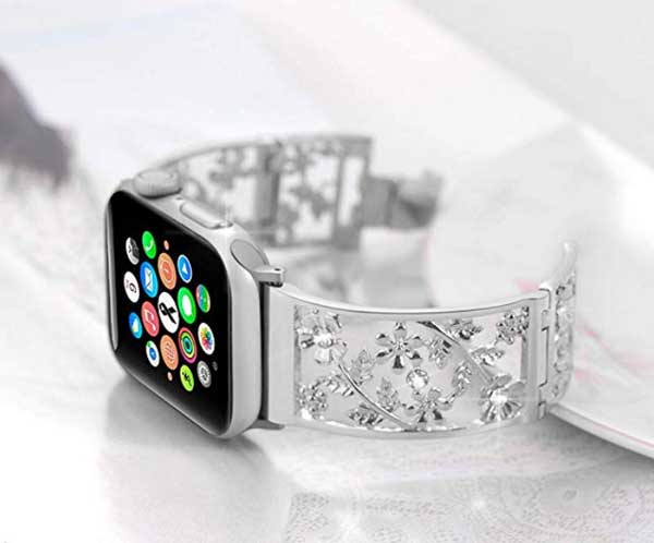 Apple Watch용 메탈 스트랩 플로럴 밴드