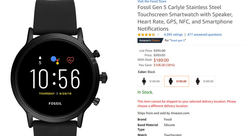 Fossil Gen 5 Carlyle HR 스테인리스 스틸, Amazon Prime에서 사용 가능