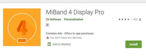 2U 소프트웨어의 MiBand4 Display Pro